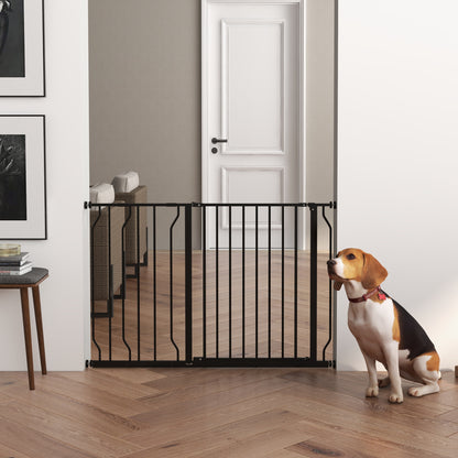 Veiligheidshekje Huisdier – Hondenhekje – Traphekje – Puppy Barrière – Verstelbaar Hek – Zwart – Stalen Frame – Klemmontage – 75-115x76 cm