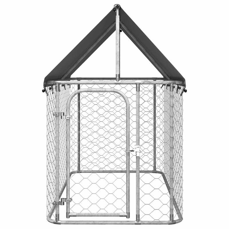 Hondenren Buiten – Hondenhok Outdoor – Hondenkooi – Hondenafscheiding – Metalen Hondenren Zilver – Met Dak – 200x100x150 cm – Stevig Weerbestendig Frame