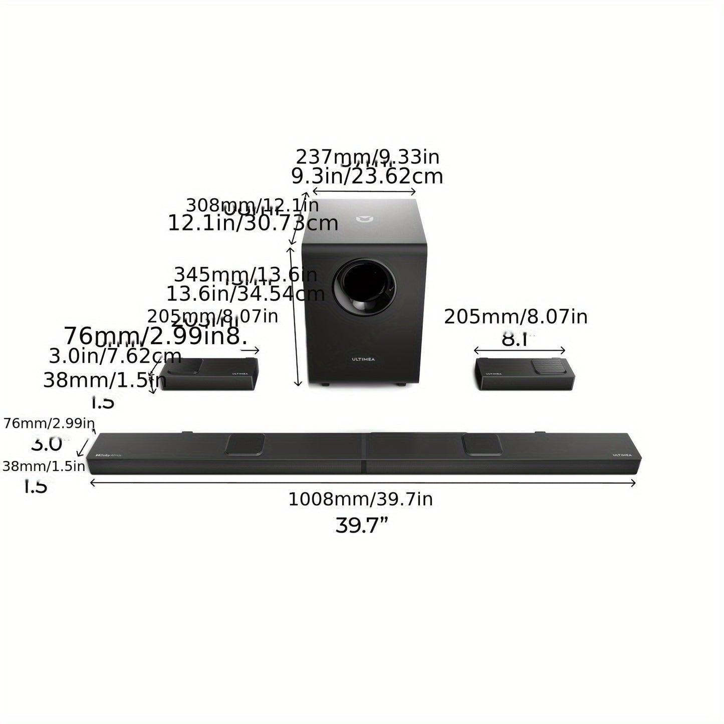 Soundbar – Home Theater Systeem – Surround Speakers – Draadloze Subwoofer – Dolby Atmos – 7.1.4 Kanaals – 740W Vermogen – 20,32 cm Draadloze Subwoofer