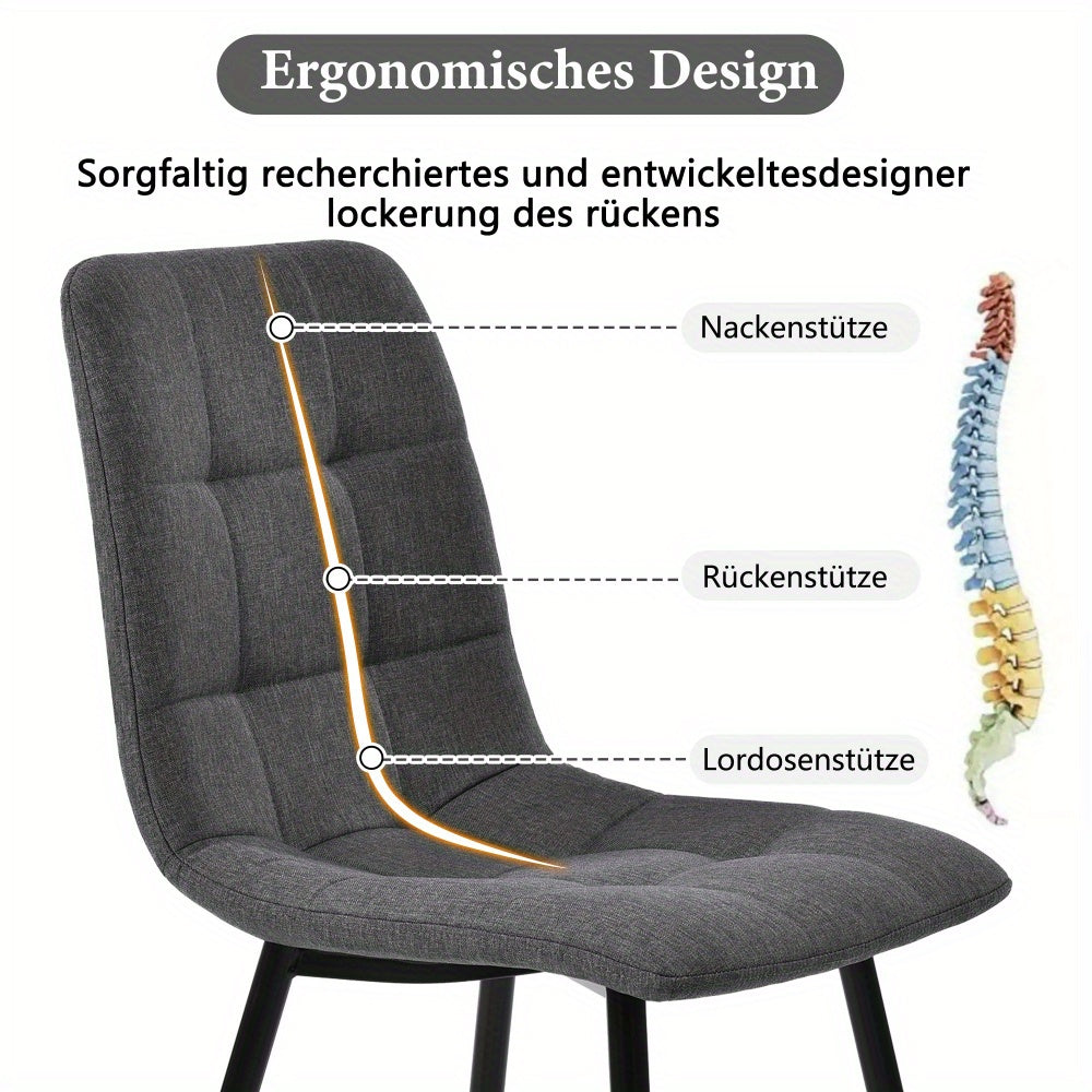 Eetkamerstoel – Stoel – Kuipstoel – Zitstoel – Designstoel – Set van 4 – Donkergrijs – Linnen Bekleding – Metaal Onderstel – Tijdloos Modern – Geschikt Voor Harde Vloeren