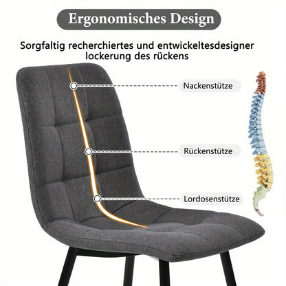 Eetkamerstoel – Stoel – Kuipstoel – Zitstoel – Designstoel – Set van 4 – Donkergrijs – Linnen Bekleding – Metaal Onderstel – Tijdloos Modern – Geschikt Voor Harde Vloeren