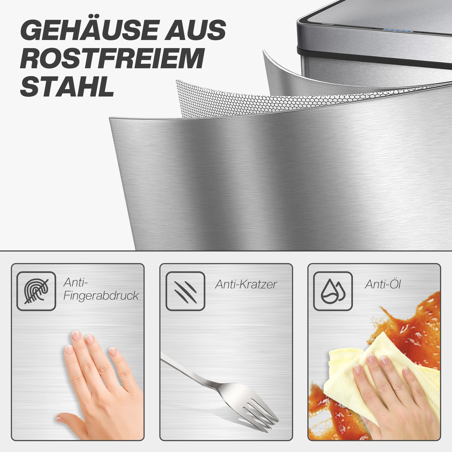 Automatische Prullenbak – Sensor Afvalbak – Touchless Afvalemmer – Bewegingssensor Prullenbak – RVS Vuilnisbak – 60 Liter Capaciteit – Batterijgevoed – Zilverkleurig
