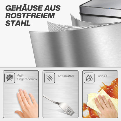 Automatische Prullenbak – Sensor Afvalbak – Touchless Afvalemmer – Bewegingssensor Prullenbak – RVS Vuilnisbak – 60 Liter Capaciteit – Batterijgevoed – Zilverkleurig