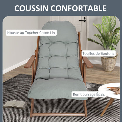 Loungestoel – Relaxstoel – Verstelbare Stoel – Klapstoel – Houten Stoel – Comfortabel Zitkussen – Massief Beukenhout