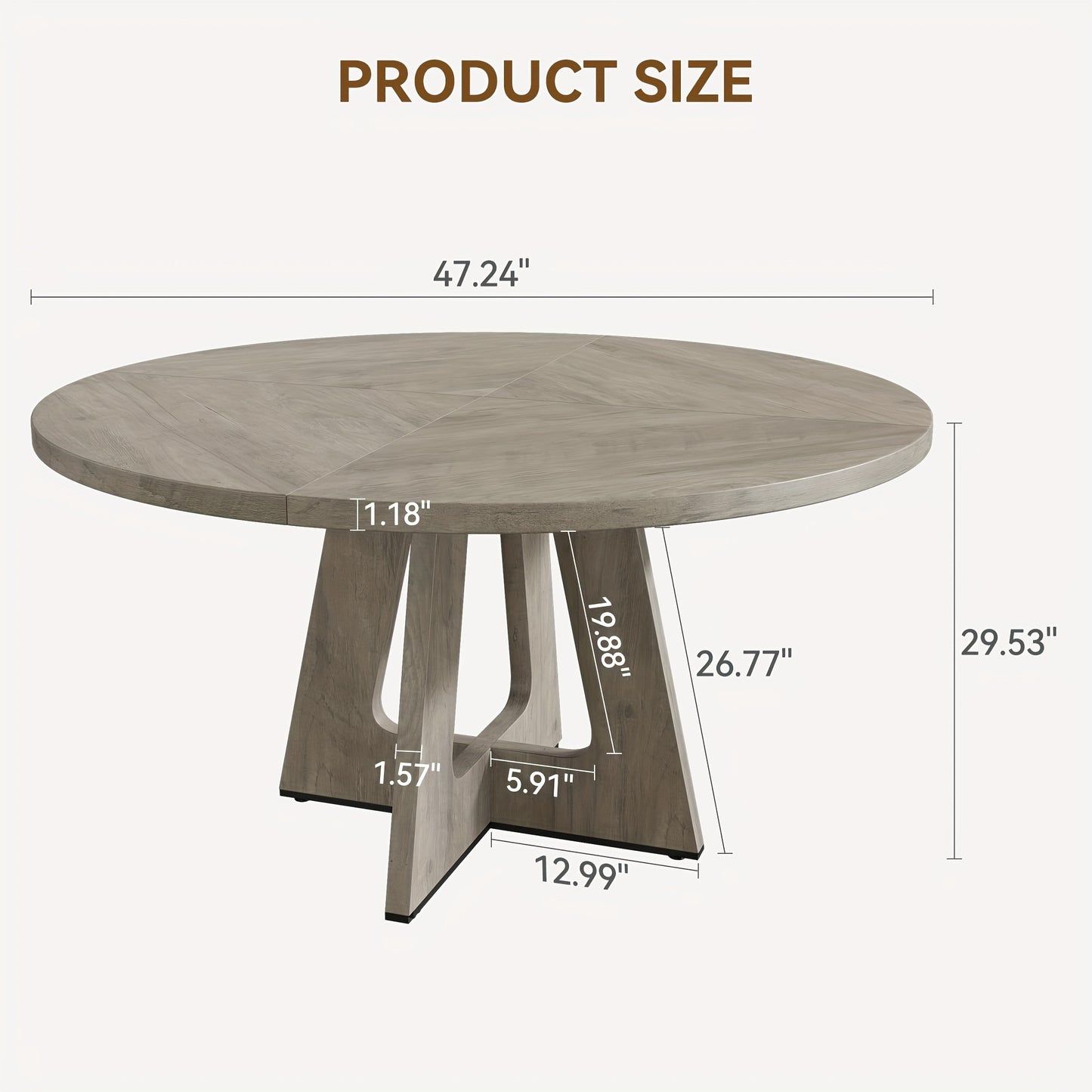 Ronde Eettafel – Eetkamertafel – Tafel Rond – Hardhouten Tafel – Eettafel Grijs – Massief Houten Tafelblad – Verstelbare Antislip Pootdoppen – 120 cm Diameter – 75 cm Hoogte – Stabiel Met Metalen Beugels
