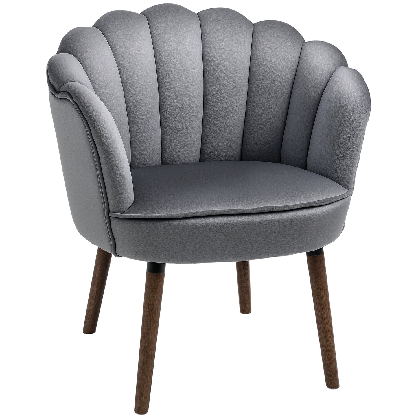 Lounge Stoel – Fauteuil – Relaxstoel – Leunstoel – Leesstoel – Donkergrijs – Fluweelachtig Stof – Schelpvorm Met Houten Poten