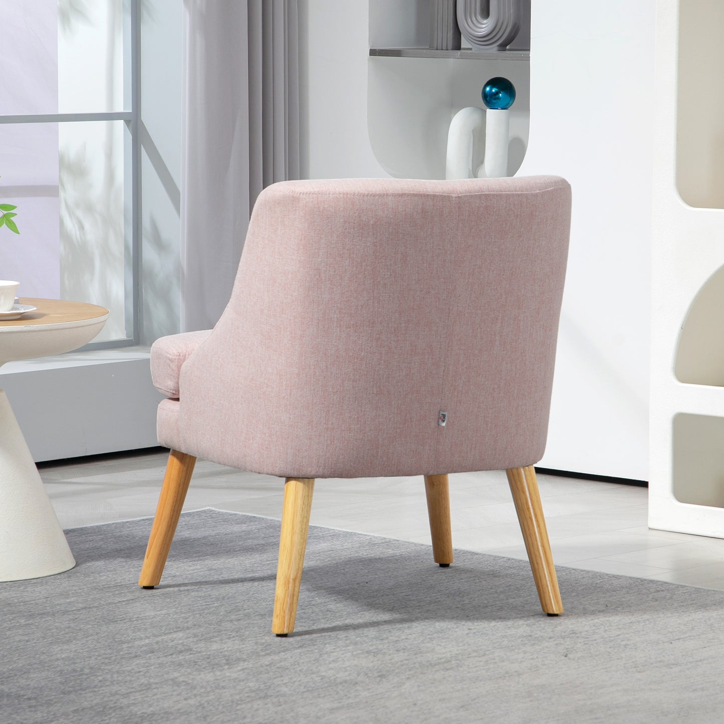 Scandinavische Accentstoel – Fauteuil – Zitzak – Designstoel – Velvet Stoel – Zachte Velvet Bekleding – Stevig Hevea Houten Frame – Beige – 63x69x79,5 cm