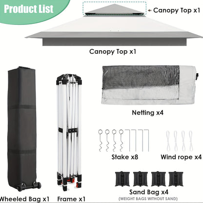 Tuinpaviljoen – Prieel – Partytent – Pergola – Tuinluifel – 3,3x3,3 m – UV-bescherming 50+ – Inclusief 4 muggengaas zijwanden en 4 gewichtszakken