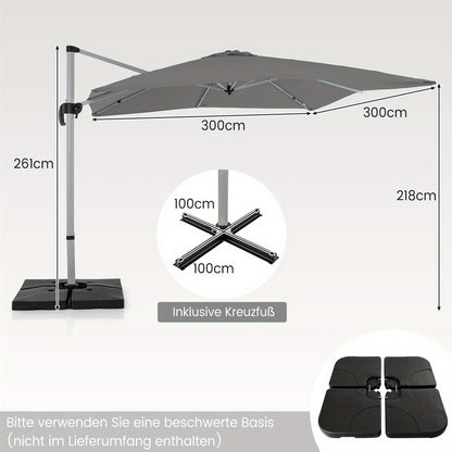 Zweefparasol – Hangparasol – Tuinparasol – Terrasparasol – Kantelbare Parasol – 3m Groot – 360° Draaibaar – Aluminium Frame – Scheurbestendig Polyester