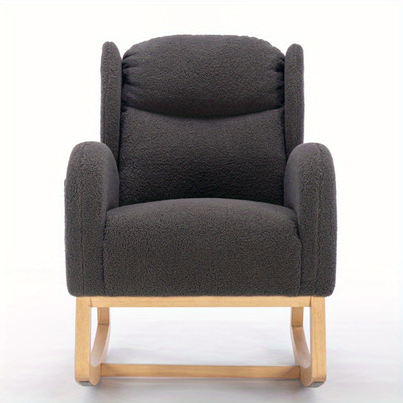 Hangstoel – Schommelstoel – Hangfauteuil – Loungestoel – Zitstoel – Donkergrijs Teddypluche – Houten Frame – Comfortabel Padded Zitkussen – Ergonomisch Design