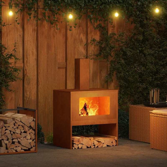 Outdoor Stove – Terrashaard – Vuurschaal – Tuinhaard – Patio Verwarming – Bruin Metaal – 60x40x96 cm – Geschikt Voor Hout & Gaslogs
