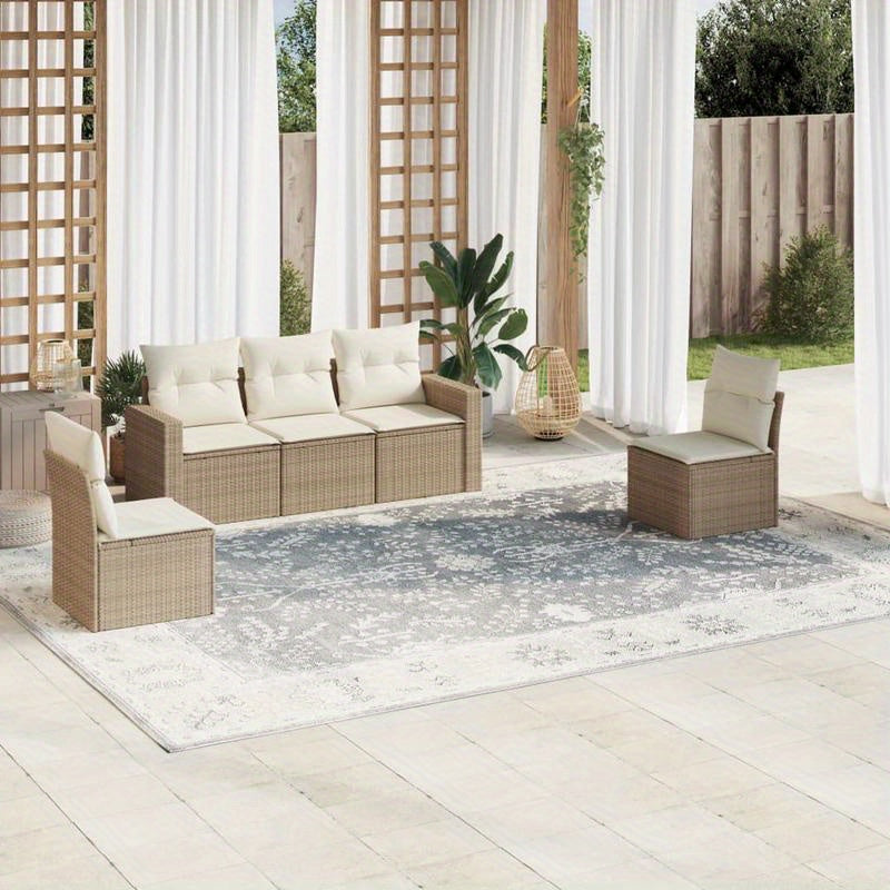 Loungeset – Tuinmeubel – Buitenbank – Tuinbank – Balkonset – Beige Kussens – Weerbestendig Poly Rattan – Afneembare Kussens