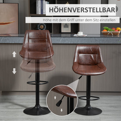 Barstoel – Barkruk – Keukenstoel – Barkruk – Stoel – Set Van 2 – Verstelbare Zithoogte Tot 108 cm – Met Comfortabele Voetsteun – Zwart Frame Bruine Zitting