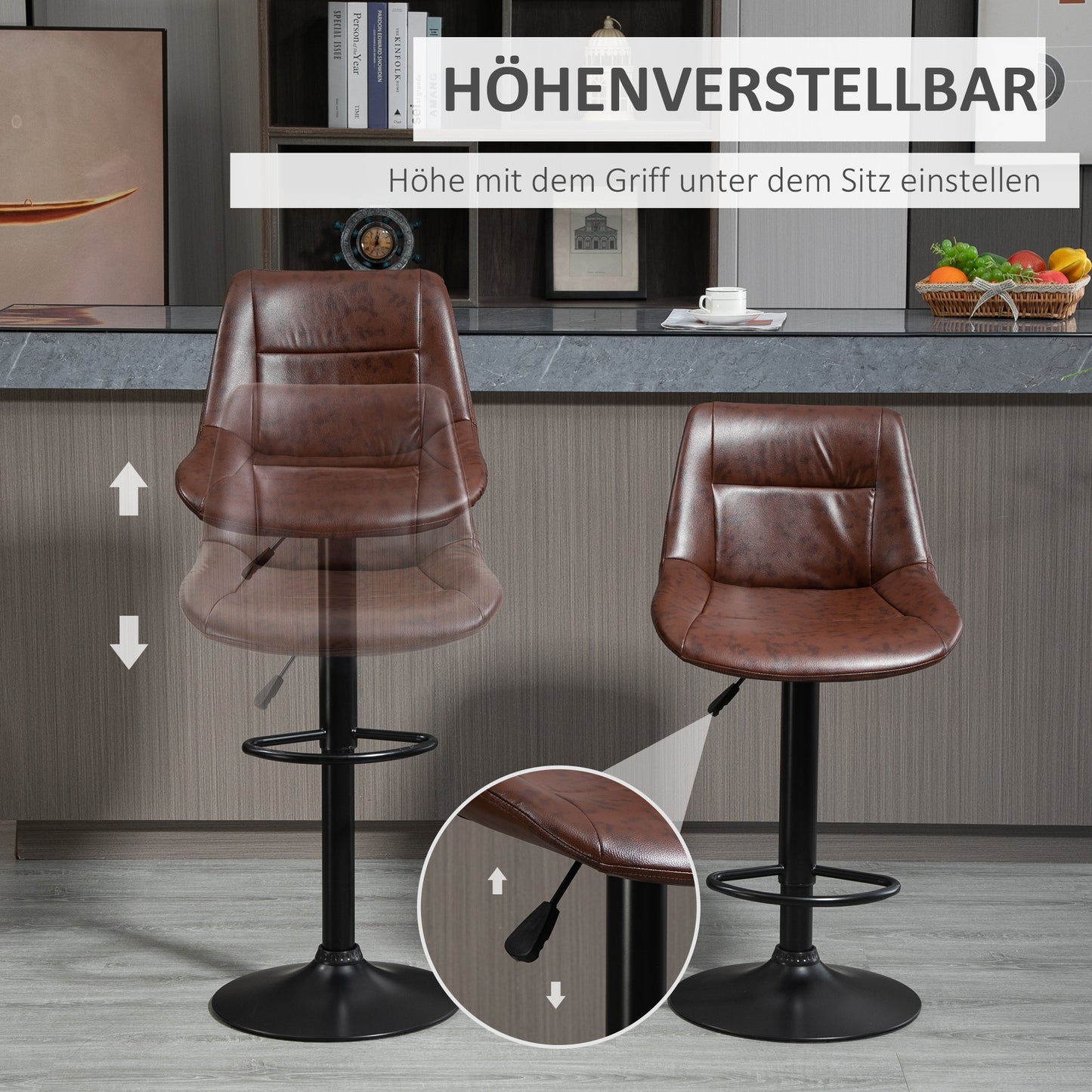 Barkrukken – Barstoelen – Keukenkrukken – Hoge Stoelen – Barkruk Set Bruin – Verstelbare Hoogte Tot 108 Cm – Stevig Zwart Metalen Frame