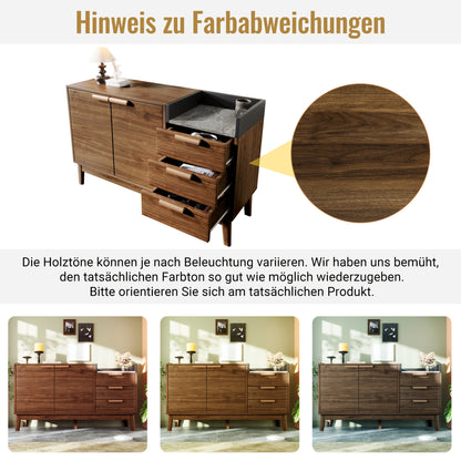 Dressoir – Sideboard – Buffetkast – Opbergkast – Kast – Eikenhout Met Marmerlook – Verstelbare Planken – 11 cm Hoogte Voor Robotstofzuiger