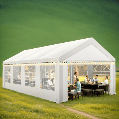 Partytent – Paviljoen – Tuintent – Feesttent – Overkapping – 4x8 m – Stevig Legering Frame – Waterdicht Met Zandzakken & Halfronde Panelen