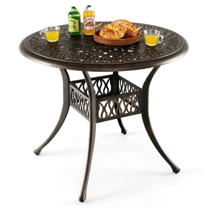 Tuin Tafel – Balkontafel – Terrastafel – Bistrotafel – Loungtafel – Rond Aluminium Gietwerk – 90 cm Ø – Weerbestendig Antiek Bruin