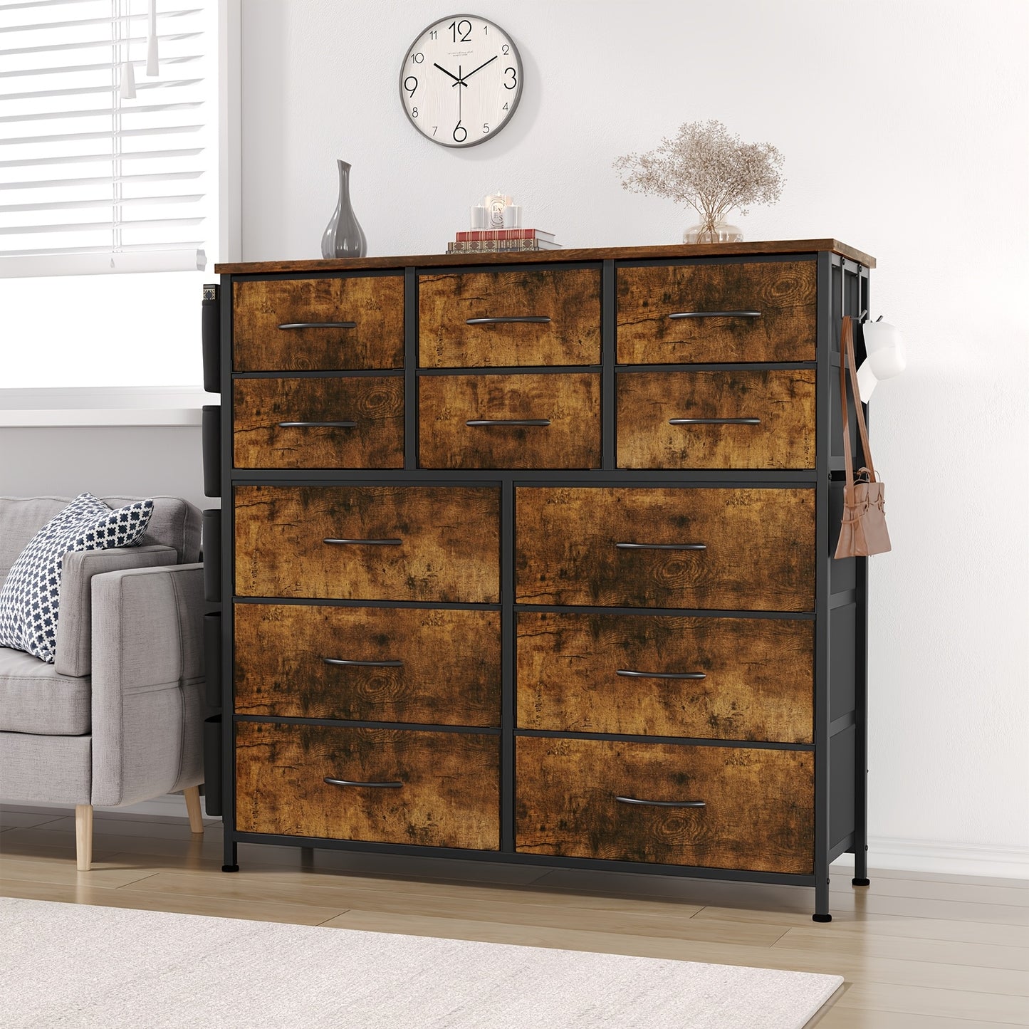 Opbergkast – Ladeblok – kastje – Dressoir – Opbergmeubel – Vintage Kleur – Stevig Metalen Frame – Houten Tafelblad 99x30x110 cm