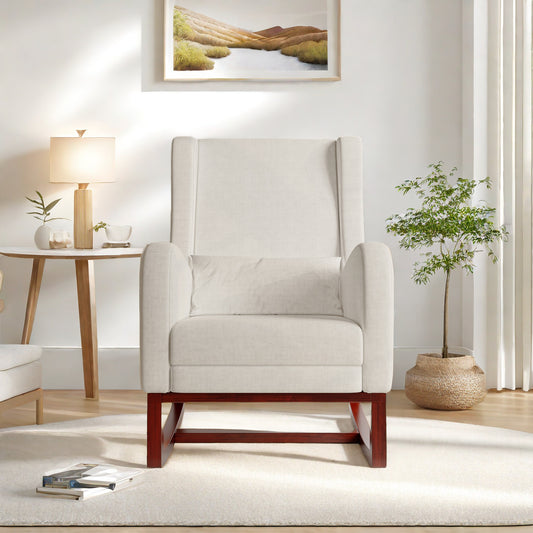Schommelstoel – Relaxstoel – Wiegstoel – Schommelzetel – Lounge Stoel – Beige – Ergonomische Lendensteun – Geïntegreerde Voetensteun