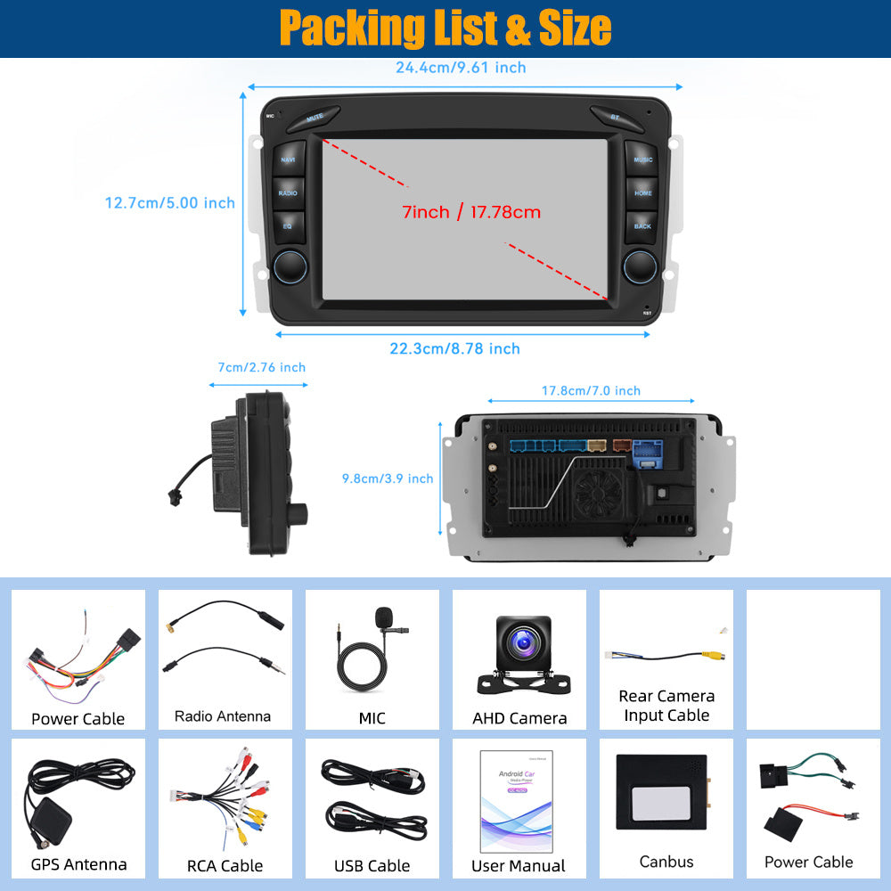 Android Autoradio – Multimedia Systeem – Navigatie Unit – Touchscreen Radio – 7 Inch HD – 8-Core Processor – 4GB RAM + 64GB Opslag – Wireless CarPlay & Android Auto – Inclusief Achteruitrijcamera en Microfoon