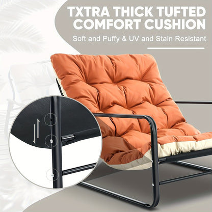 Lounge Stoel – Loungestoel – Fauteuil – Tuinstoel – Relaxstoel – Extra Groot Formaat – Dikke Zachte Kussens – 226,8 KG Draagkracht – Oranje/Beige