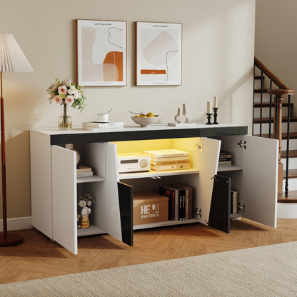 Modern Large Storage Cabinet with 3 Cabinets & 4 Doors - Angled Design Black & White Color Sideboard, Metal Frame Furniture Unit Suitable for Living Room, Entryway, Hallway - Space-Saving Vertical Shelving