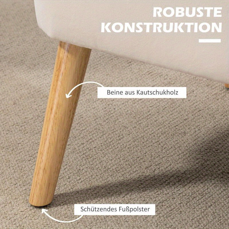 2-Zits Sofa – Tweezitsbank – Compacte Bank – Loveseat – Kleine Bank – Dik Schuimvulling – Stevige Houten Poten – Wit Bruin – 117x56,5x77 cm – Makkelijk Montage