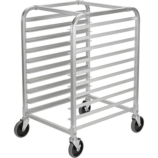 10/15-Tier Heavy-Duty Compact Mobile Bun Pan Rack with Lockable Wheels - Space-Saving Cooling Storage Shelf Suitable for Bakery, Kitchen, Restaurant - Assembly, Aluminum Shelving Unit