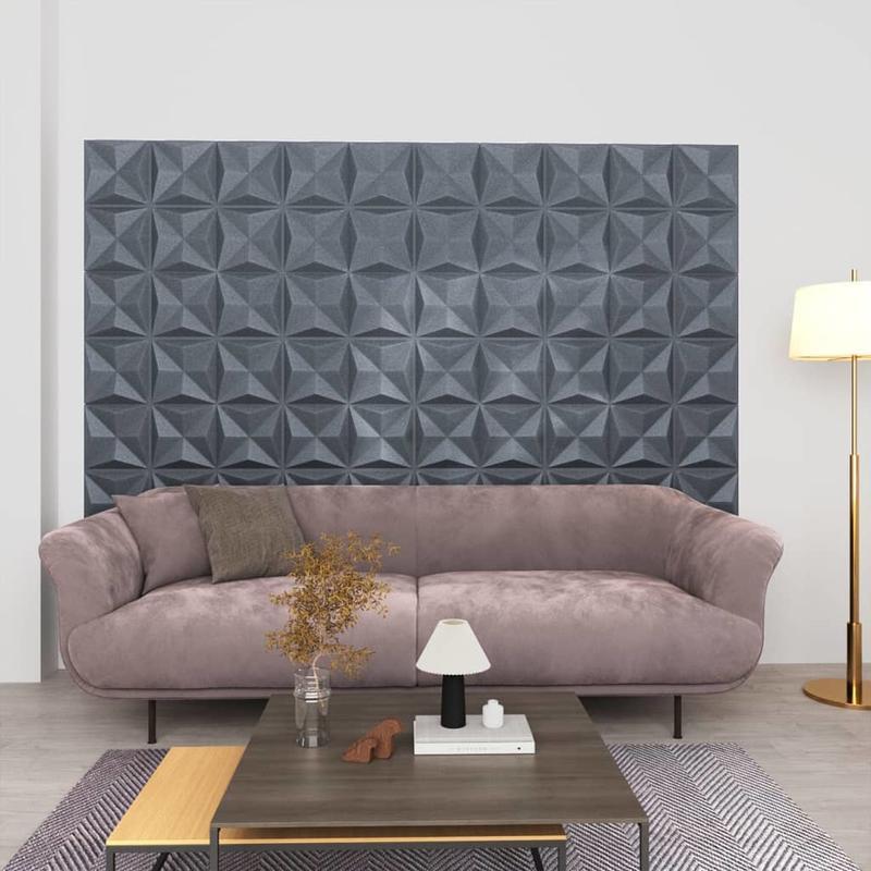 48 st Wandpanelen 3D origami 12 square meter 50x50cm grijs