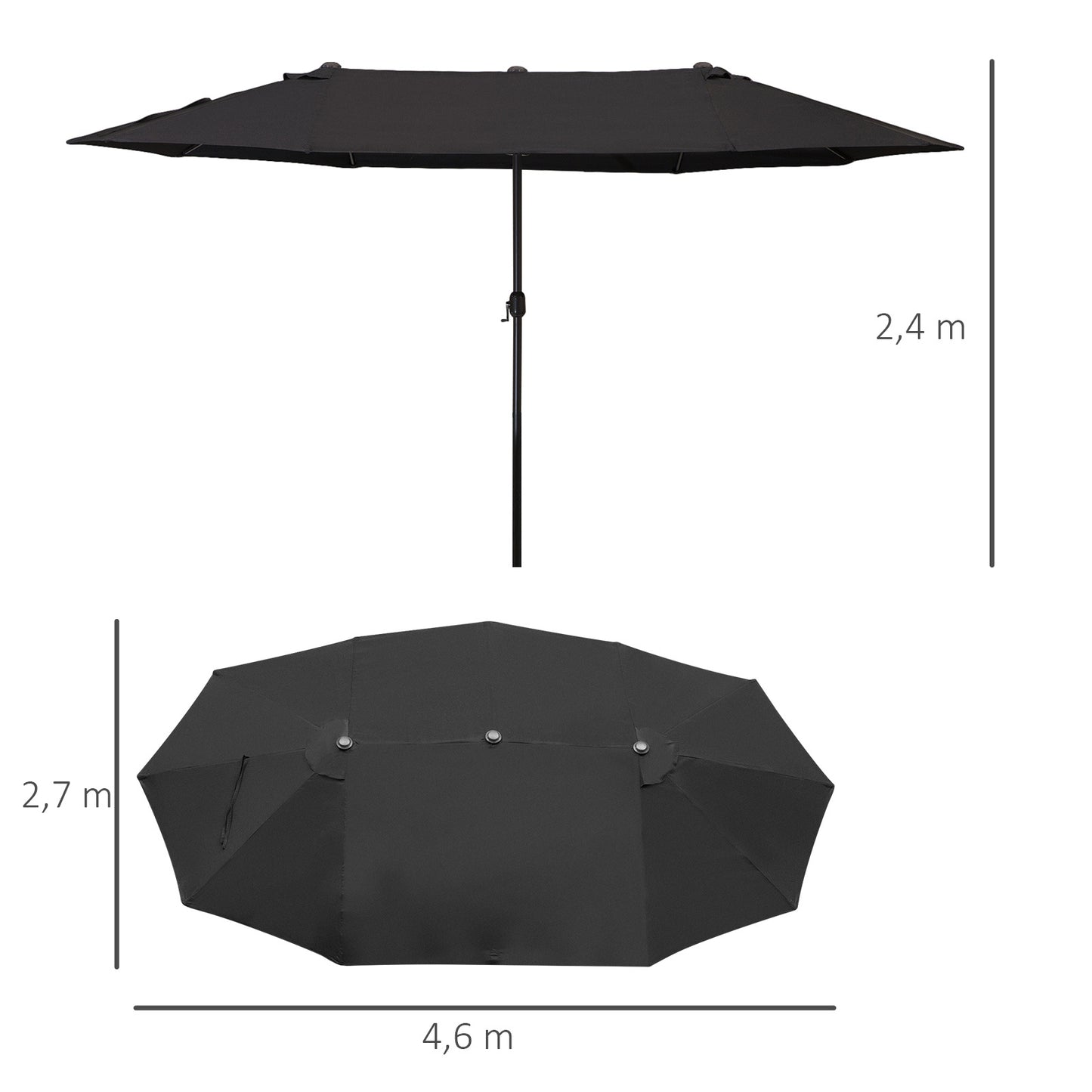 Parasol – Tuinparasol – Marktparasol – Dubbele Parasol – Terrasparasol – Handmatige Zwengel – Groot Ovaal 460x270 cm – Windbestendig Polyester