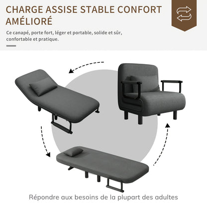 Slaapfauteuil – Slaapstoel – Slaapbank – Fauteuilbed – Vouwbed – Memory Foam Kussen – Metalen Armleuningen – Compact 60x68x85 cm – Grijs