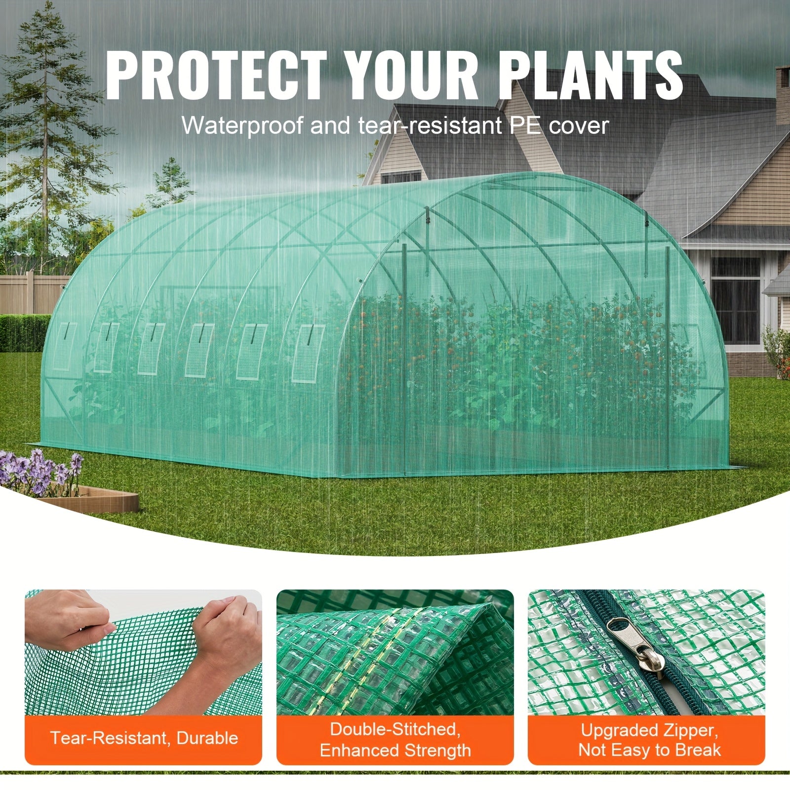 Walk-In Tunnel Kas – Tunnels Kas – Tuinkas – Kweekkas – Hoog Entree – Gegalvaniseerd Frame – UV-Bestendige PE-Folie - Wit - QUORE