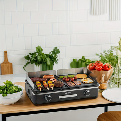 Elektrische Grill – Tafelgrill – Bakplaat – Contactgrill – Gourmetplaat – 2400W Vermogen – Groot 25x30 cm Non-stick Platte