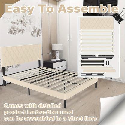 Bedframe 140x200 cm – Eenpersoonsbed – Metalen Bed – Slaapkamerbed – Logeerbed – Met Leren Hoofdbord – Stevig Metalen Frame – Inclusief Lattenbodem