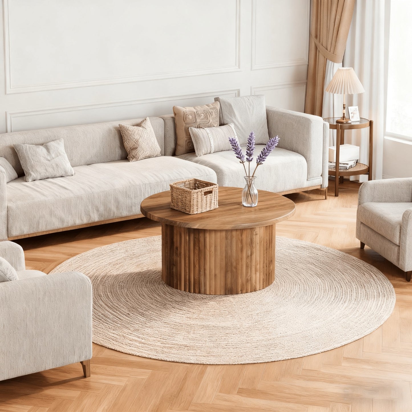 Salontafel – Woonkamertafel – Koffietafel – Bijzettafel – Ronde Tafel – Houtnerf Spaanplaat Tafelblad – Met Stabiel Metaal Onderstel – Ø80 cm – Ruimtebesparend Design