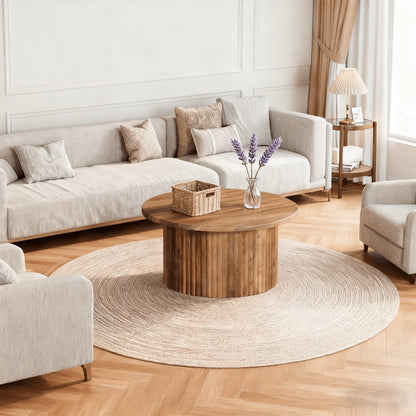 Salontafel – Woonkamertafel – Koffietafel – Bijzettafel – Ronde Tafel – Houtnerf Spaanplaat Tafelblad – Met Stabiel Metaal Onderstel – Ø80 cm – Ruimtebesparend Design