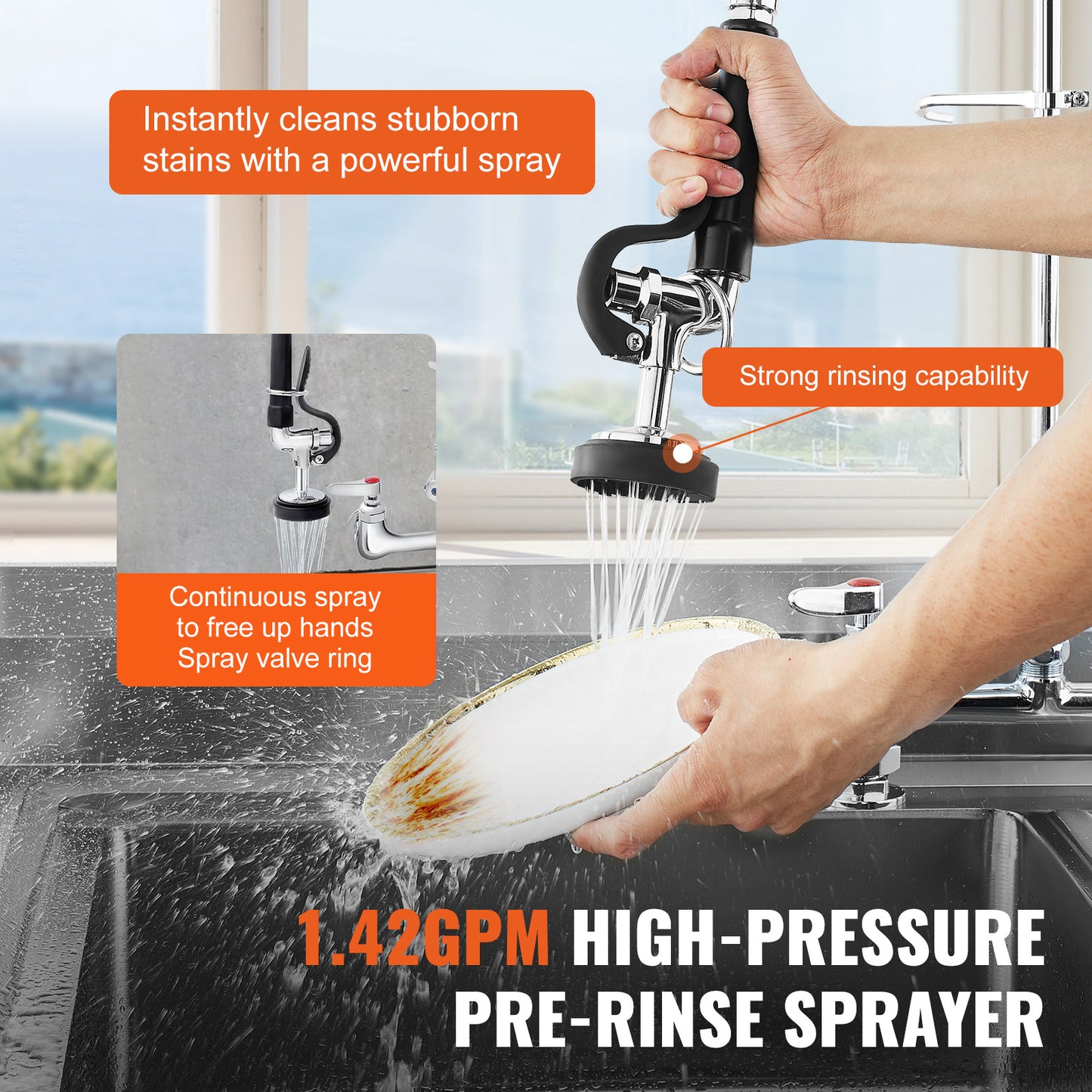 Professionele Keukenkraan – Keukenslang Kraan – Spoelbak Kraan – Mengkraan – Pre-Rinse Kraan – 26 Inch Hoogte – Duurzame Messing Constructie – Krachtige Pre-Rinse Sproeikop
