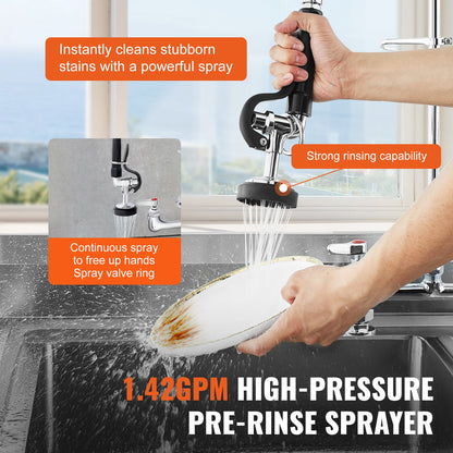 Professionele Keukenkraan – Keukenslang Kraan – Spoelbak Kraan – Mengkraan – Pre-Rinse Kraan – 26 Inch Hoogte – Duurzame Messing Constructie – Krachtige Pre-Rinse Sproeikop
