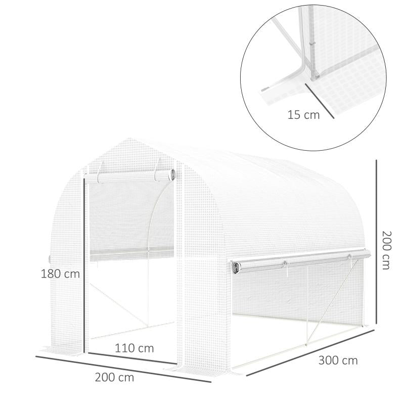 Kweekkas – Tuinkas – Broeikas – Plantenkas – Serre – Gegalvaniseerd Stalen Frame – UV-Bestendige Witte Hoes – 3x2x2 Meter – Ventilatie Met 4 Ramen En Oproldeur