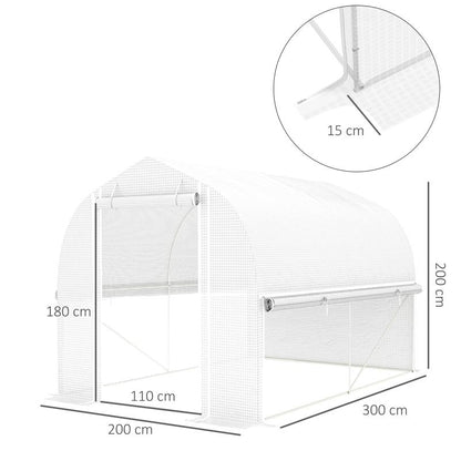 Kweekkas – Tuinkas – Broeikas – Plantenkas – Serre – Gegalvaniseerd Stalen Frame – UV-Bestendige Witte Hoes – 3x2x2 Meter – Ventilatie Met 4 Ramen En Oproldeur