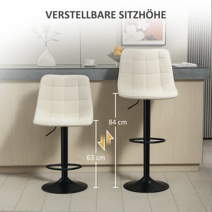 Barstoel – Barkruk – Barstoel Kruk – Keukenstoel – Barkrukset – Verstelbaar 63-84 cm – 360° Draaibaar – Chenille Bekleding – Stalen Frame