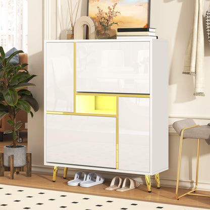 Schoenenkast – Schoenenrek – Schoenenopberger – Schoenenmeubel – Schoenenbankje – Modern Design – Hoogglans Wit – Vrijstaand – 80x25x96 cm – Hoogwaardige Materialen
