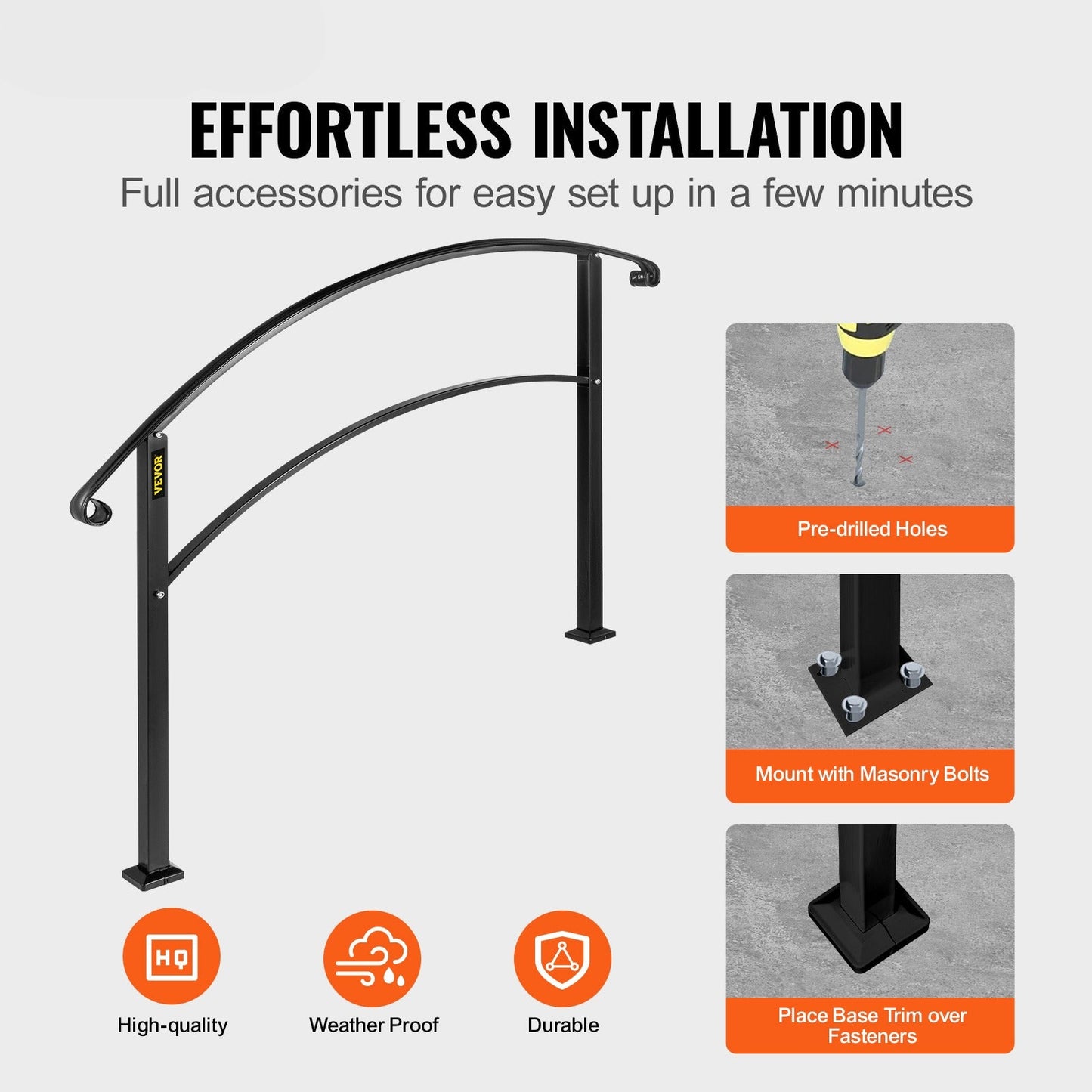 Trapleuning – Handrail – Balustrade – Traprail – Leuning – Smeedijzer – Verstelbaar tot 106 cm – Inclusief Bevestigingsset