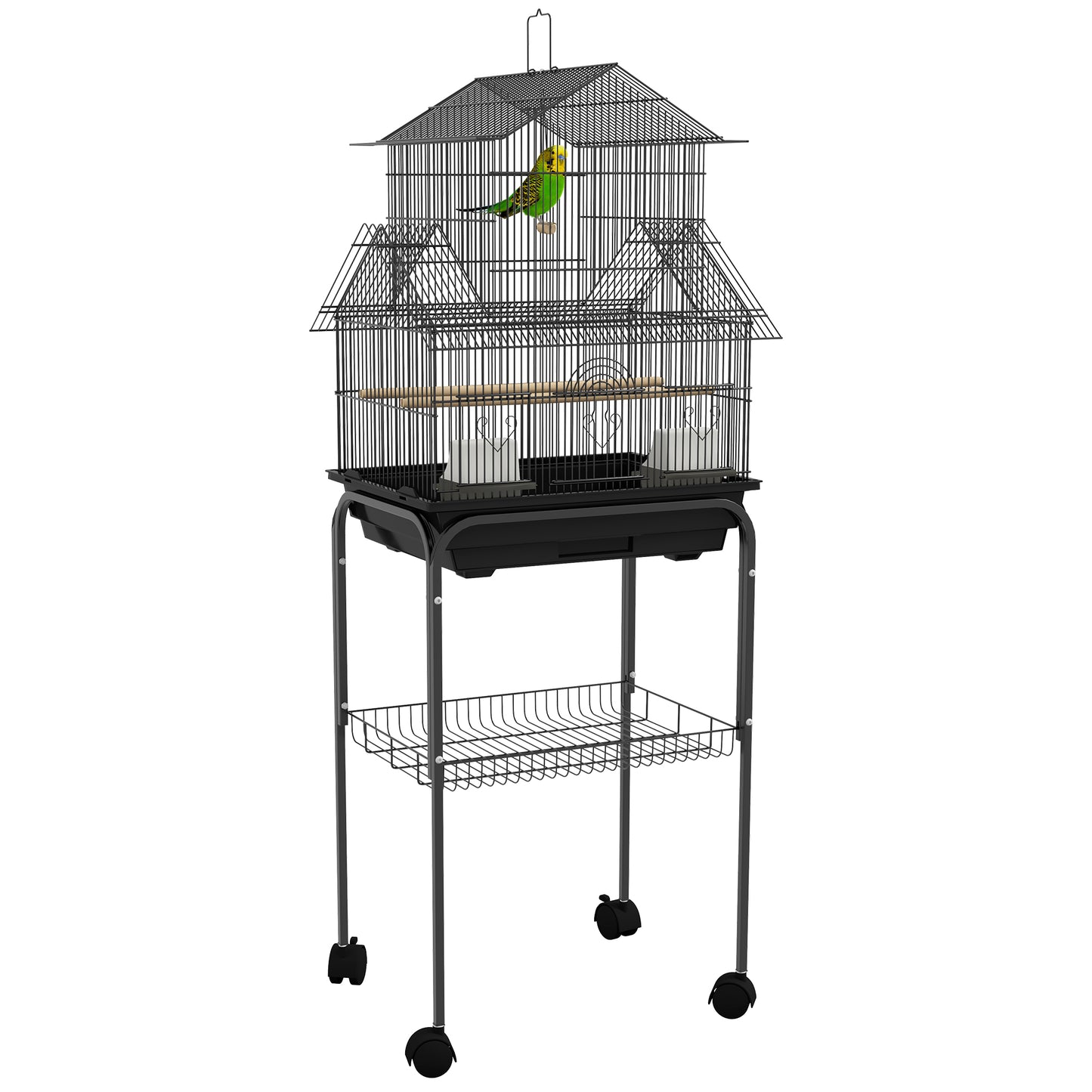 Vogelkooi – Vogelhuis – Parkietenkooi – Vogelkooi Binnen – Vogelkooi Met Standaard – Metaal – Ruim 50,5x41x121 cm – Uitneembare Bodemplaat & Draaghendel