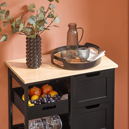 Keukentrolley – Serveerwagen – Keukenwagen – Opbergwagen – Werkblad Trolley – 68x38x85 cm – MDF Hout & Kurk