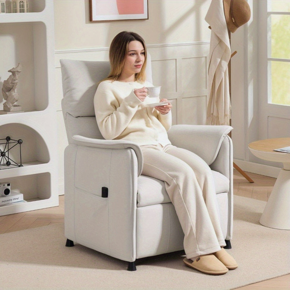 Loungestoel – Relaxstoel – Zitzak – Fauteuil – Relaxfauteuil – Crème Kunstfluweel – Verstelbare Ligstand – Memoryfunctie Met Geruisloze Bediening