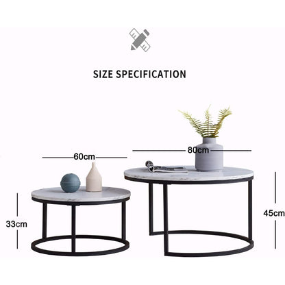Bijzettafel – Salontafel – Sidetable – Tafeltje – Stapelbare Tafels – Zwart Met Marmerlook – Ruimtebesparend En Lichtgewicht