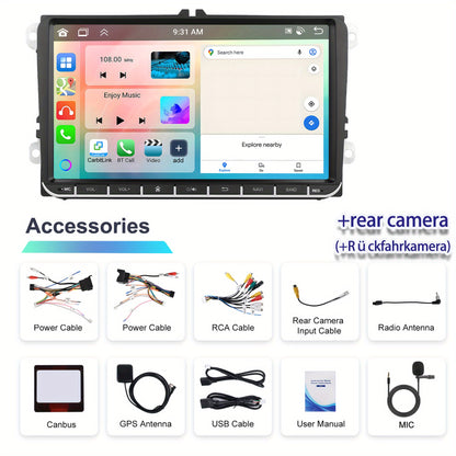 Android Autoradio – Car Stereo – Multimedia Systeem – Double Din Navigatie – Touchscreen – 9 Inch Capacitive Display – Wireless CarPlay & GPS – Inclusief Achteruitrijcamera en Microfoon