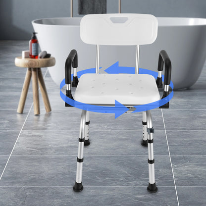 Douchekruk – Douchestoel – Douchestoeltje – Badkamerkruk – Zitting met Armleuningen – Aluminiumlegering – 360° Draaibaar – Verstelbare Hoogte 40-48 cm – Max. Draagkracht 180 kg