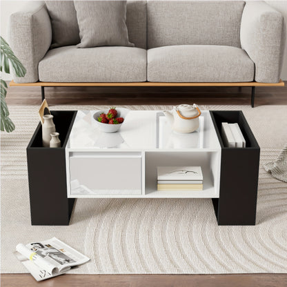 Modern Coffee Table 105 X 60 X 40 Cm - Partially High Gloss, With Drawers And Open Compartments